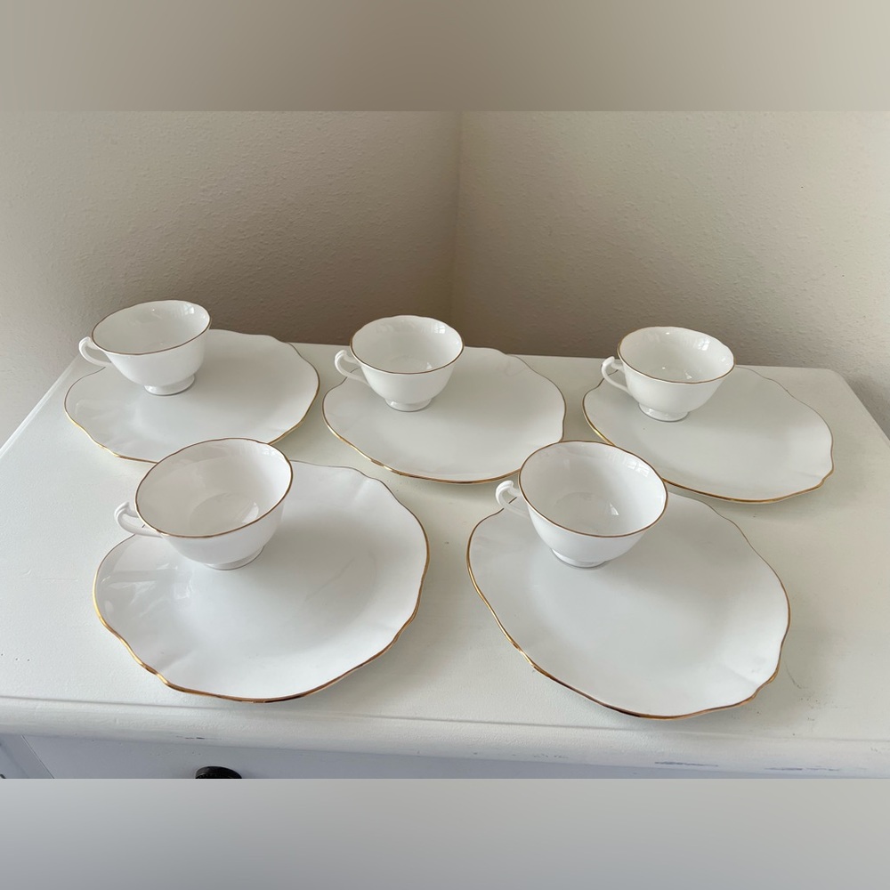 Royal Vale | Set Of 5 | Bone China Snack Plate & Cup Sets | England #6601 White - Picture 1 of 7